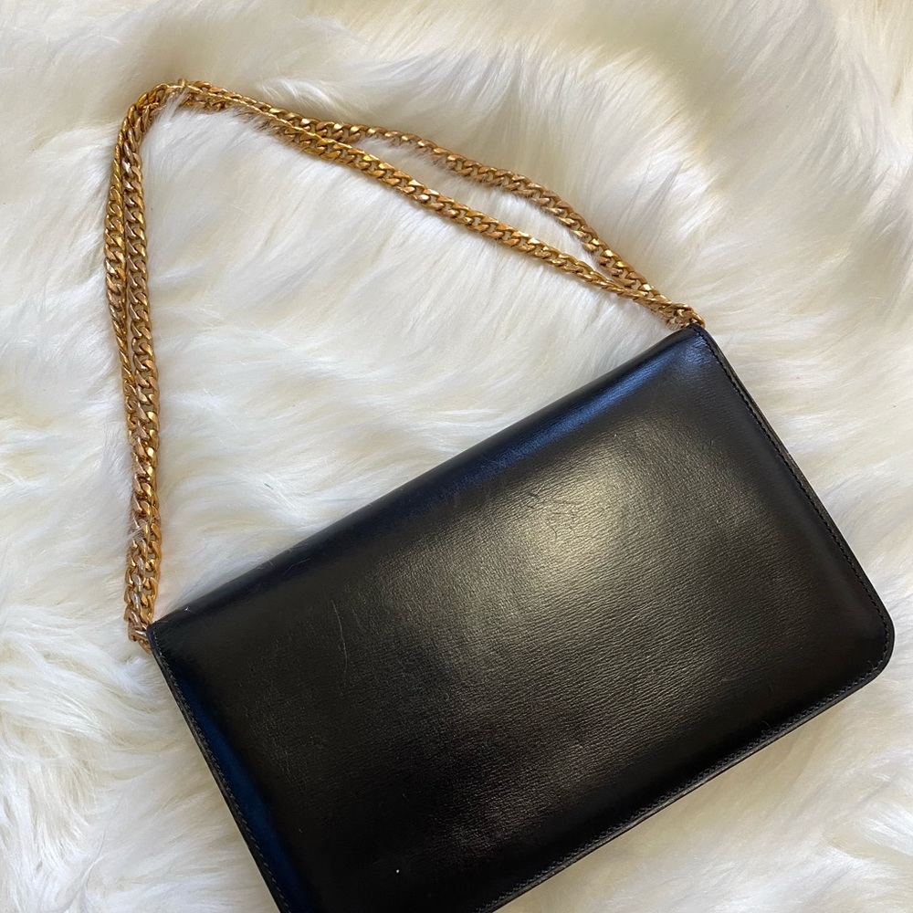 Authentic vintage Celine black leather clutch with chain - Picture 5 of 9